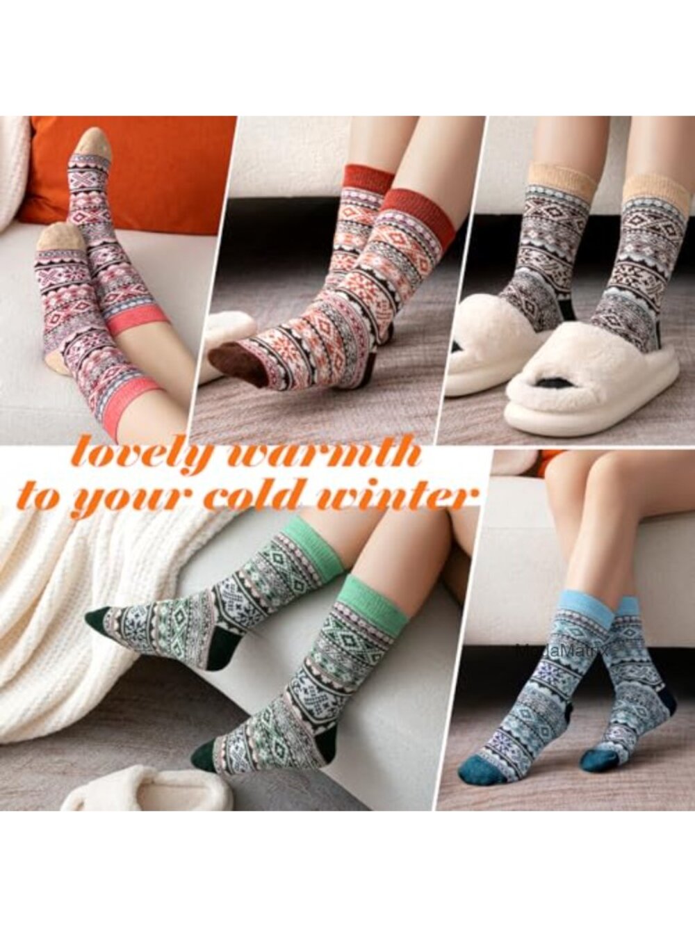 Wool Socks for Women - 5 Pack Winter Warm Calf Socks, Soft and Comfortable